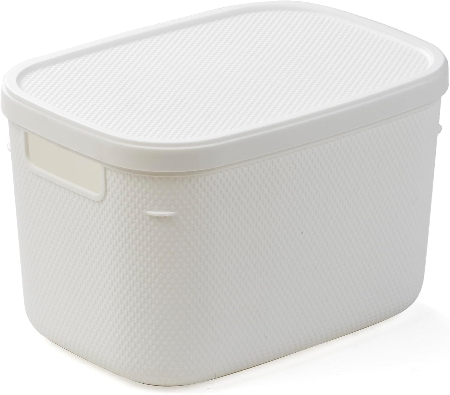 BINO | Plastic Storage Bins with Lids, 5.5 Liter - 3 Pack, White | THE TWILL COLLECTION | Plastic Bins for Organization | Woven Storage Baskets for Organizing | Pantry Shelf Organizer Basket Bin