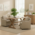 Rolled Dining Chair with Casters, Upholstered Modern Swivel Armchair with Wheels for Kitchen (1, Fabric Camel)