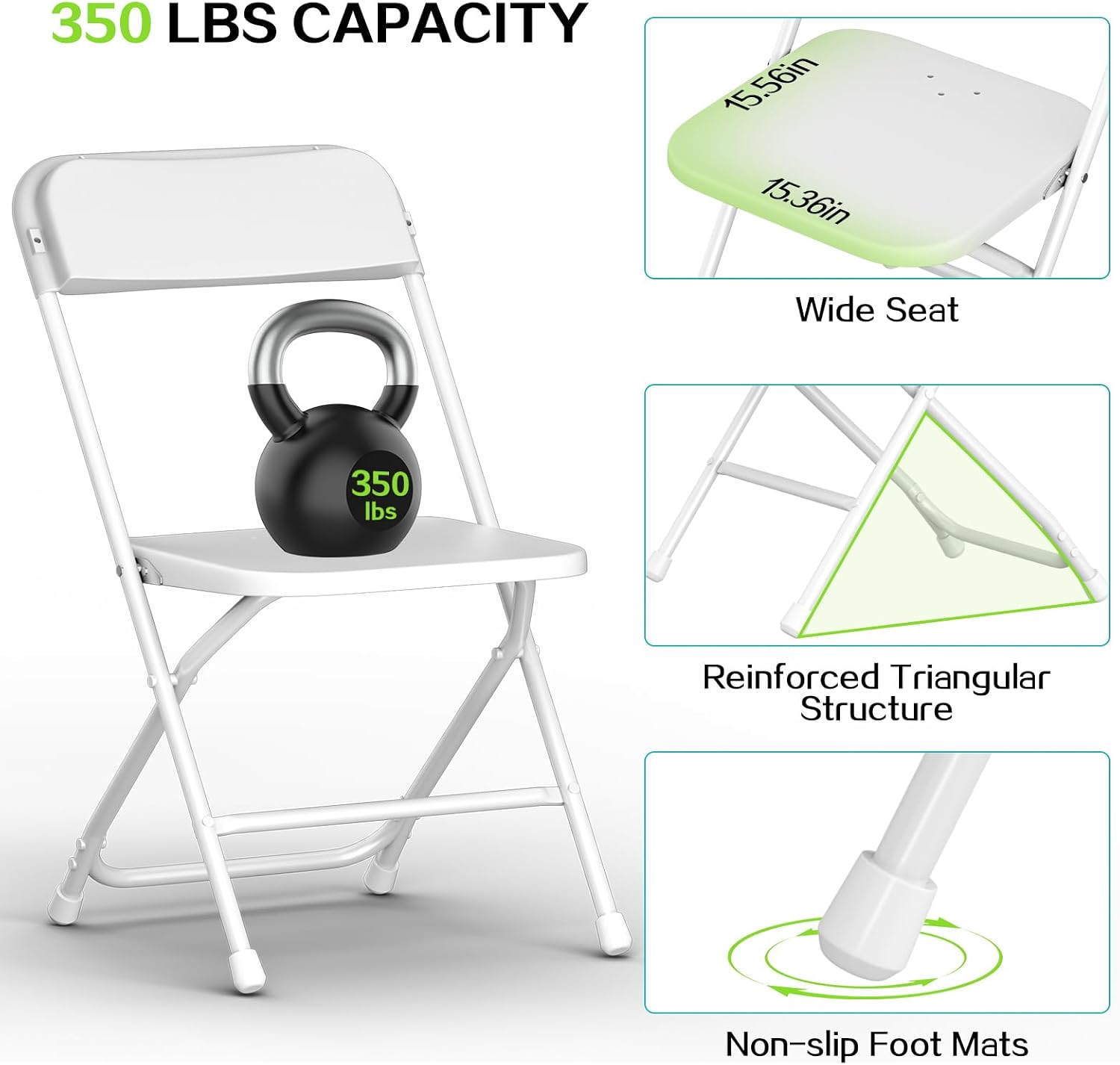 Folding Chair10 Pack,White Folding Chairs for Party Events Wedding Office Indoor Outdoor,Portable Plastic Stackable Commercial Seat with Steel Frame Capacity for 350lb