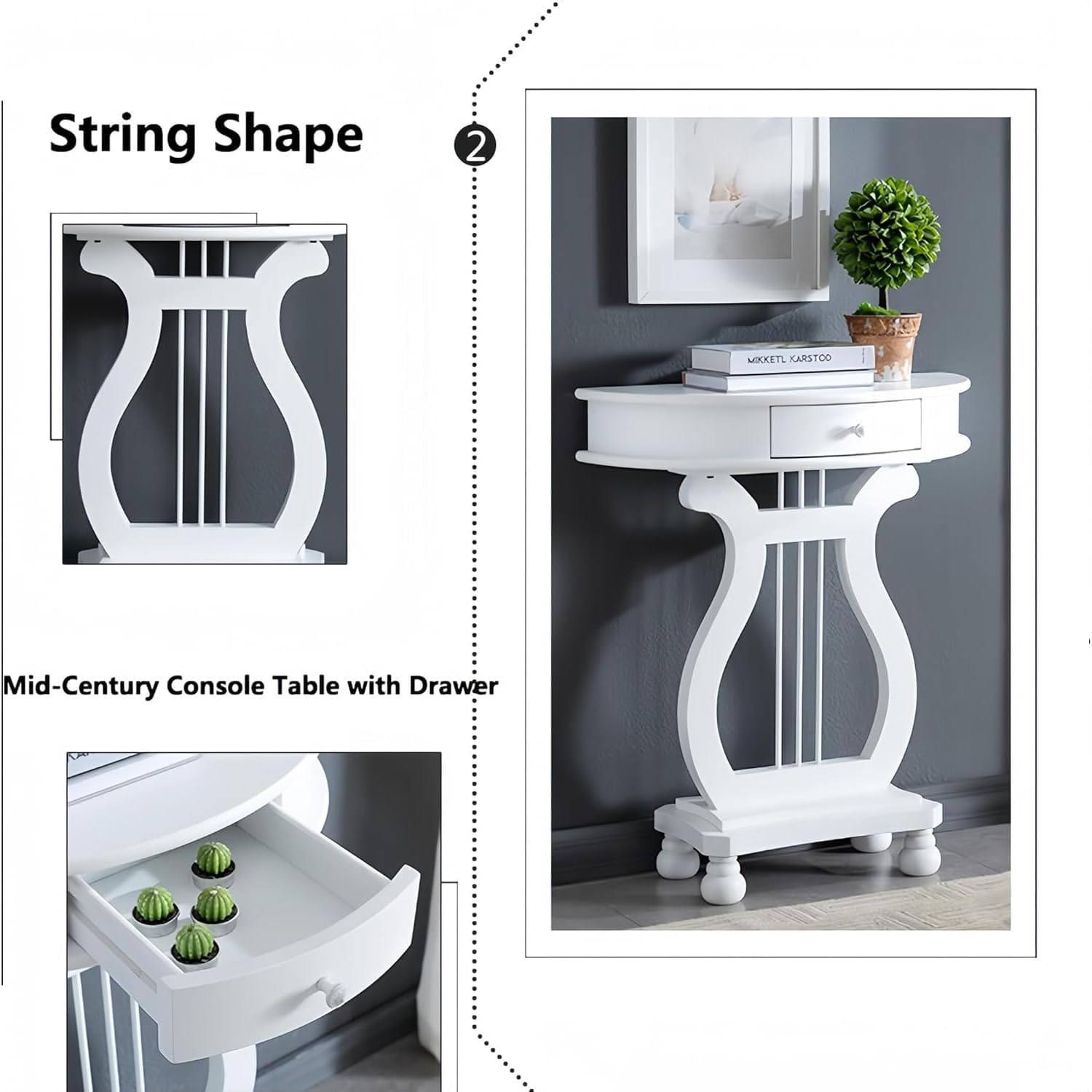 Half Moon Shaped Entryway Side Table, Narrow Semi Circle Console Table, Solid Wood Accent Table with Drawer, Perfect for Hallway, Living Room & Entryway Use (Cherry, 23.6"L * 11.8"W * 30.3"H in, Wood)
