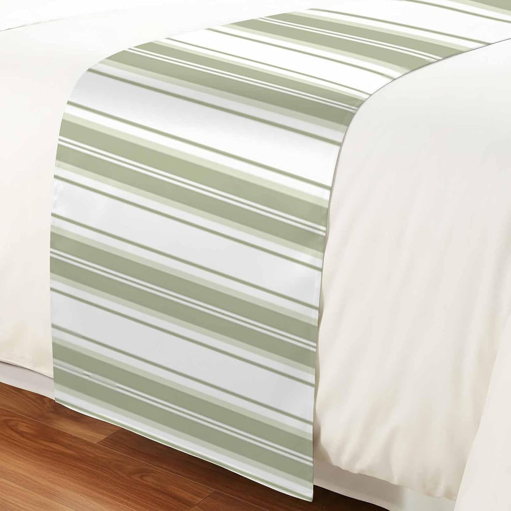 Sage Green Striped Bed Runner Scarf King Size, Modern Thin Line Vertical Stripes Luxury Bed Throw Runners & Scarves for Twin Full Queen King Foot of Beds, Bedroom Hotel Decoration, 94"x20"