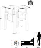 17.72'' Glass Side Table Set of 2, 2 Tier Couch End Table with Tempered Glass Top & Metal Lges, Black End Tables with Brown Top, Small Nightstand Set of 2 for Living Room, Small Space
