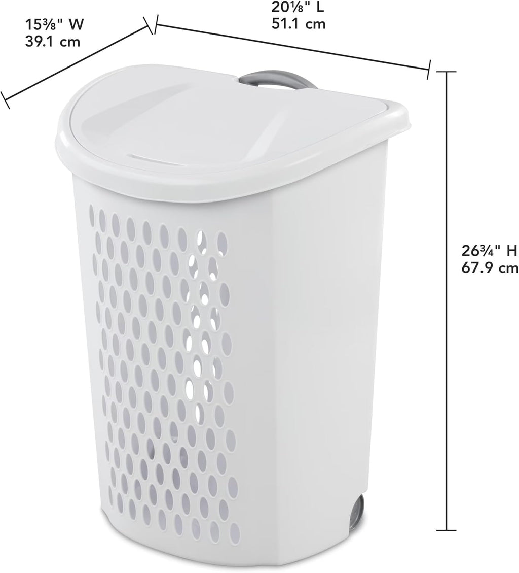 Wheeled Laundry Hamper, Plastic, 2 Bushel Capacity, Retractable Handle, Flip-Top Lid, Portable, for Apartments and Dorm Rooms