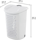 Wheeled Laundry Hamper, Plastic, 2 Bushel Capacity, Retractable Handle, Flip-Top Lid, Portable, for Apartments and Dorm Rooms