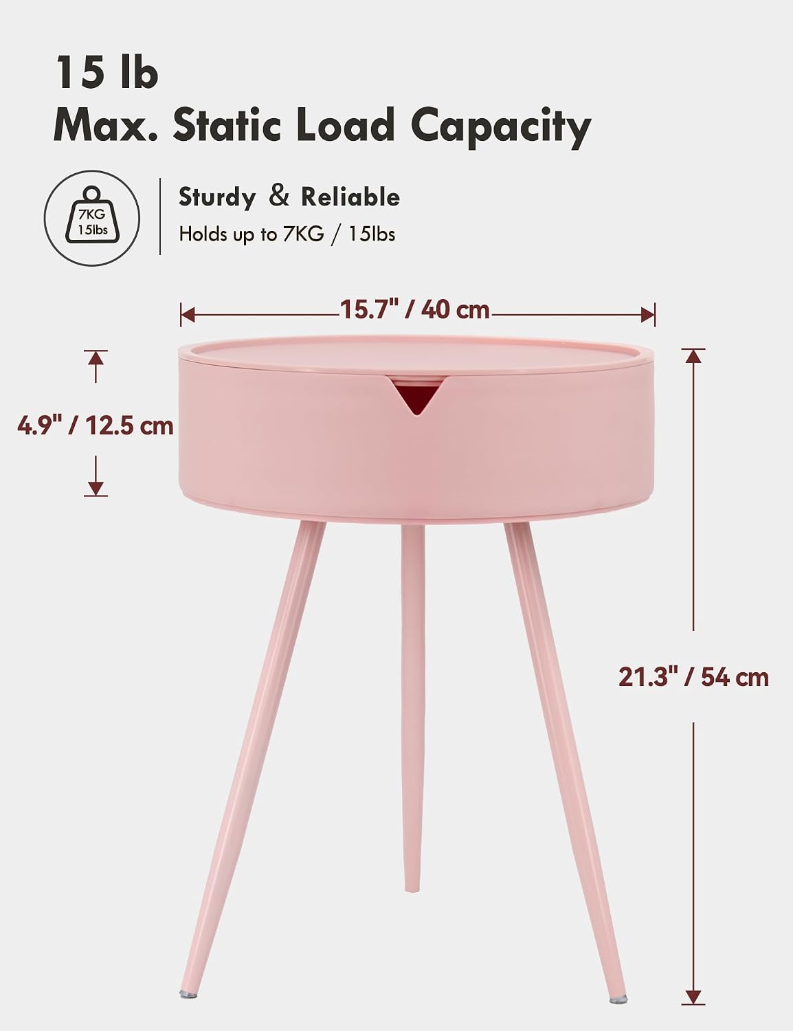 TOPWAVE Small Round Side Table – Lift-Top Storage PVC Table, Metal Legs, Perfect for Living Room & Small Spaces, Multiple Colors