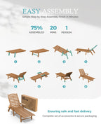 Lounge Chair Outdoor with Wheels & Cup Holder, 5-Position Adjustable Heavy Duty Patio Lounge Chair, HDPE Outdoor Chaise Lounge, 350 lbs Capacity, All Weather for Poolside, Deck, Backyard (Teak)
