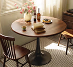 Round Dining Table, 23.6" Small Dining Table for 2 with Thickened Top and Metal Pedestal, Round Kitchen Table for Dining Room, Living Room, Cafe, Walnut