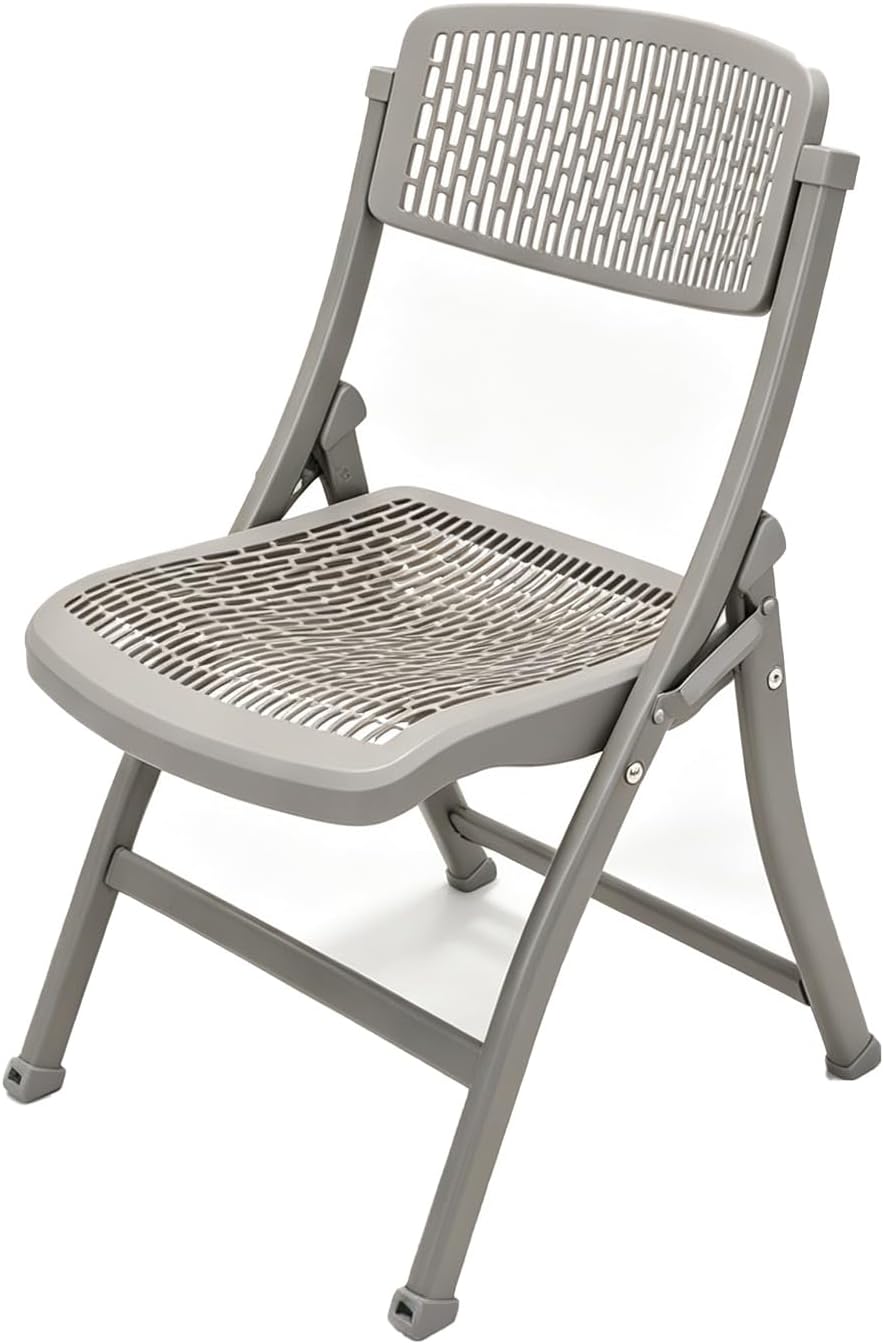 Breathable Plastic Folding Chair Hollow Seat for Dining Meeting Study | This hollow breathable plastic folding chair fits home dining desk, foldable stackable frame cuts storage space(Gray,Regular)