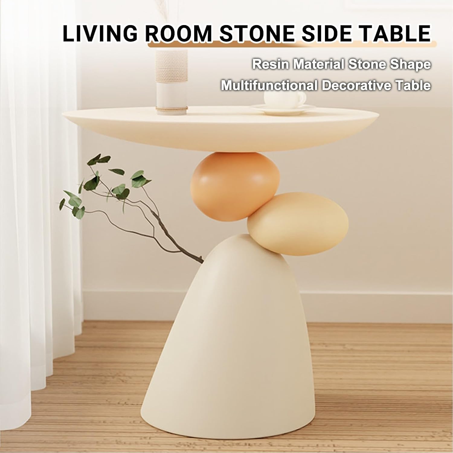 Resin Stone Side Table, Modern Sofa Accent Coffee Table for Living Room, Multifunctional Nightstand for Bedroom Hall Study, Sturdy End Table with 3 KG Load Capacity.(Black)