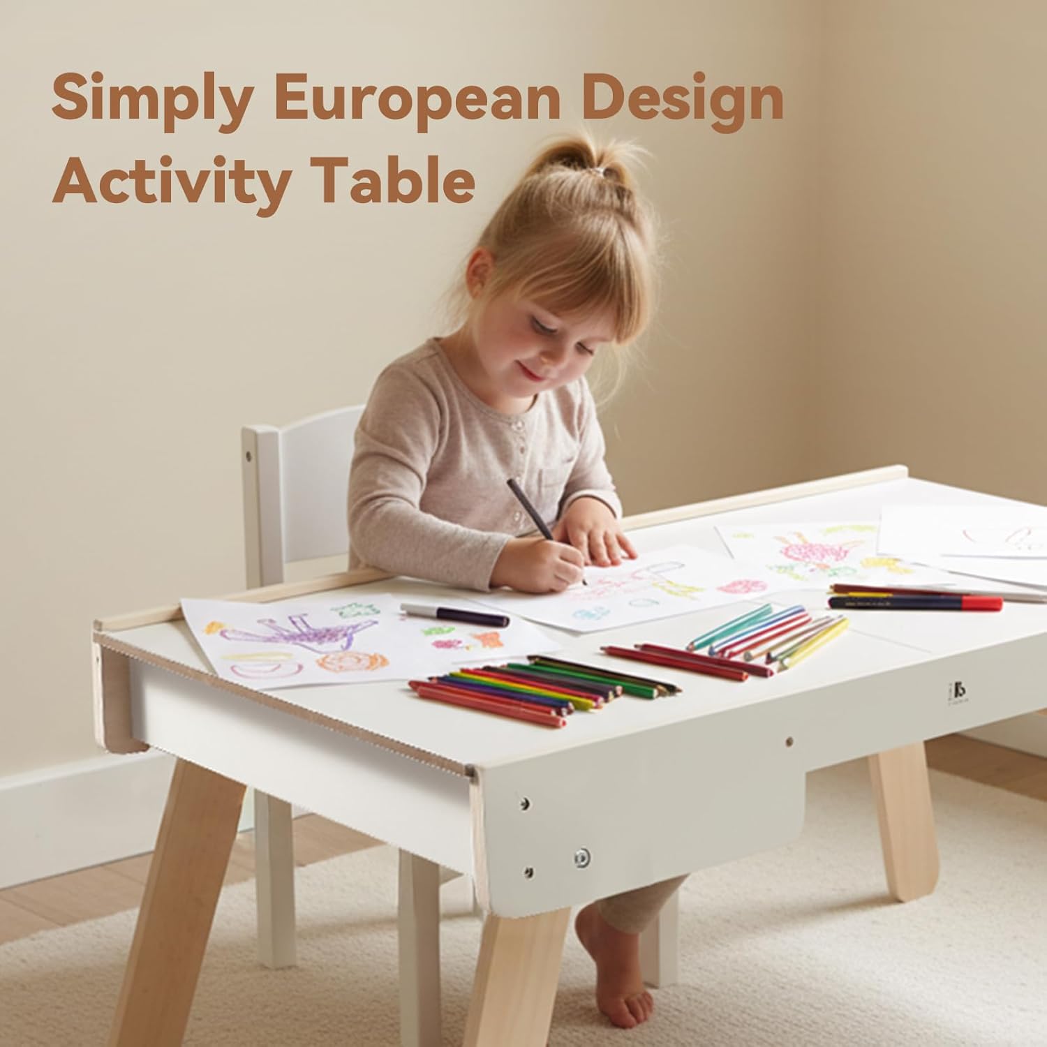 Youuys 3 in 1 Wooden Kids Activity Table & Building Board Compatible with Building Block,Storage Play Table Reversible Top Legs Fold for Easy Under Bed Storage （No Chairs）