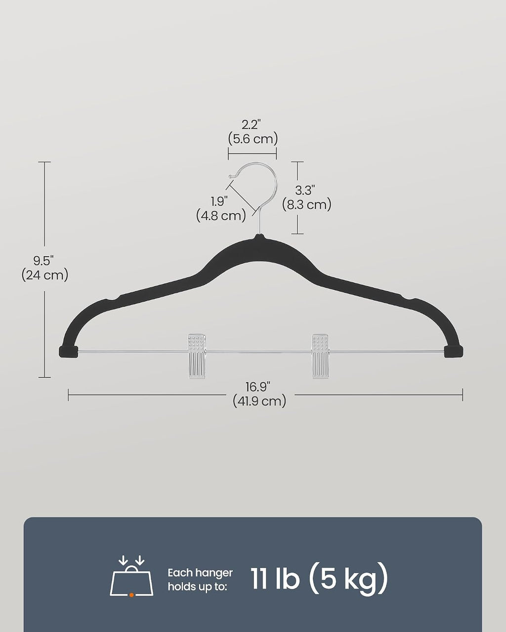 SONGMICS HOME Velvet Pants Hangers with Adjustable Clips, Non-Slip Space-Saving Clothes Hangers, 30 Pack, Shoulder Notches for Skirts, Black