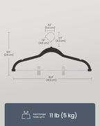 SONGMICS HOME Velvet Pants Hangers with Adjustable Clips, Non-Slip Space-Saving Clothes Hangers, 30 Pack, Shoulder Notches for Skirts, Black