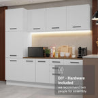 Madesa Hazel Kitchen Set 94" L Pantry Storage Base Cabinet Wall Cupboard Engineered Wood Multiple Compartments Organization Unit - White