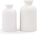 Hirdbrote Small Ceramic Vases for Decor, 2-Piece Set - Flower Vases, Modern Farmhouse & Rustic Home Decor, Wedding & Kitchen Centerpiece (5.5' & 4.7' Tall) (White)