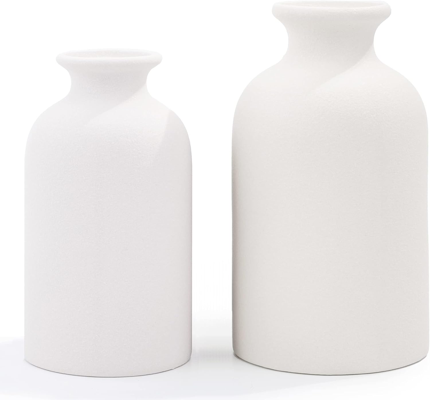 Hirdbrote Small Ceramic Vases for Decor, 2-Piece Set - Flower Vases, Modern Farmhouse & Rustic Home Decor, Wedding & Kitchen Centerpiece (5.5' & 4.7' Tall) (White)