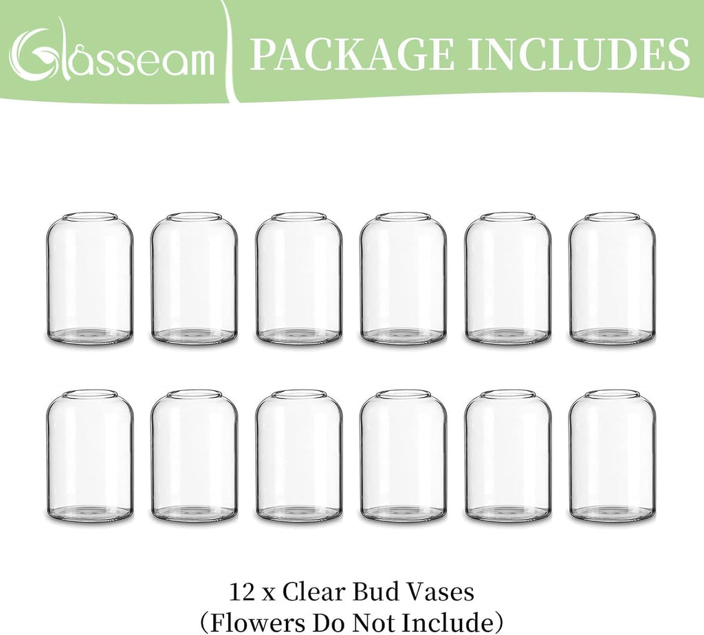 Glasseam Glass Bud Vases for Centerpieces: Clear Small Flower Vase Decor Bulk Set of 12 Simple Modern Decorative Vases for Flowers Mini Candle Vase Wedding Centerpiece for Dining Table Decorations