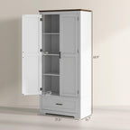 69" Tall Kitchen Pantry Storage Cabinet, Farmhouse Freestanding Pantry Cabinet with 2 Doors, Drawer and Adjustable Shelves for Dining Room, White,15.7 * 31.5 * 68.9