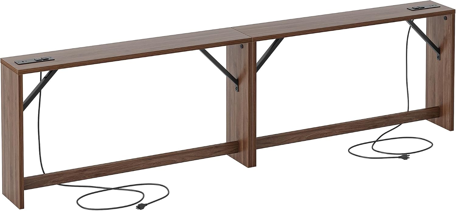 TIQLAB 9.1 Inch Narrow Console Table with Power Outlet,Sofa Table Set of 2，Total Length 94'' Sofa Table Behind Couch，for Entryway&Living Room, Black Walnut