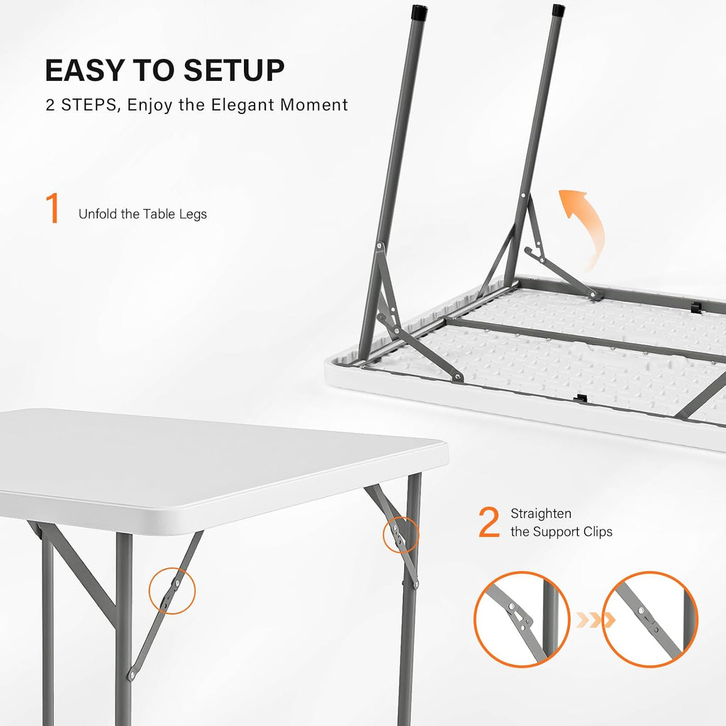 VINGLI White Card Square Table, 38 inch Foldable Legs Full Table Top, Easy to Set up and Store, Folding Portable for Game Puzzles, Gathering, Party, Dining, Indoor, Outdoor, Outside