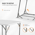 VINGLI White Card Square Table, 38 inch Foldable Legs Full Table Top, Easy to Set up and Store, Folding Portable for Game Puzzles, Gathering, Party, Dining, Indoor, Outdoor, Outside