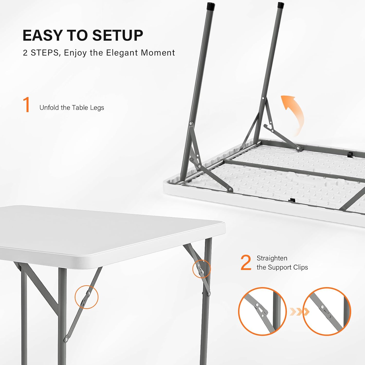 VINGLI White Card Square Table, 38 inch Foldable Legs Full Table Top, Easy to Set up and Store, Folding Portable for Game Puzzles, Gathering, Party, Dining, Indoor, Outdoor, Outside