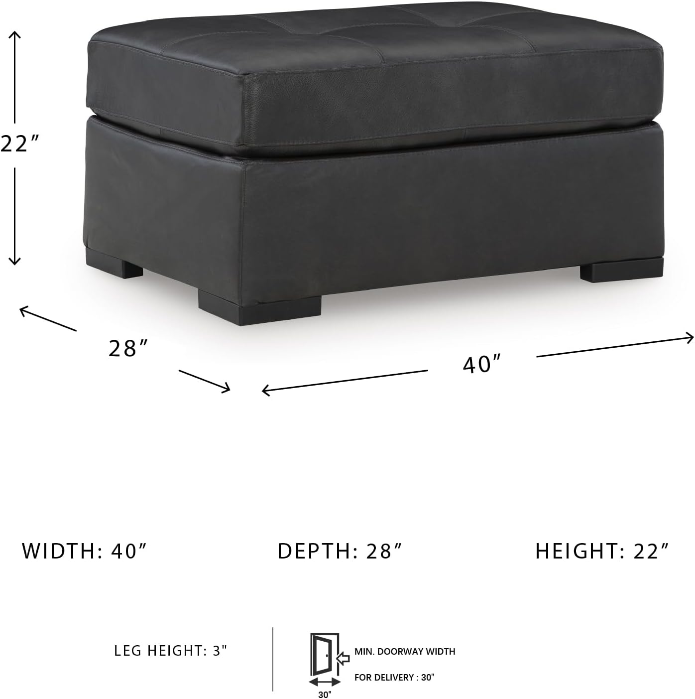 Signature Design by Ashley Brindley Pier Oversized Accent Ottoman, Fully Assembled Rectangular Tufted Footrest, Black Leather and Faux Leather Upholstery, Contemporary Living Room Seating, Fog