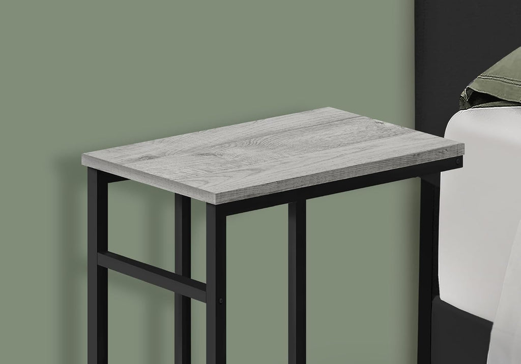 Accent Table, C Shaped, End, Side, Snack, Living Room, Bedroom, Grey Laminate, Black Metal, EN476