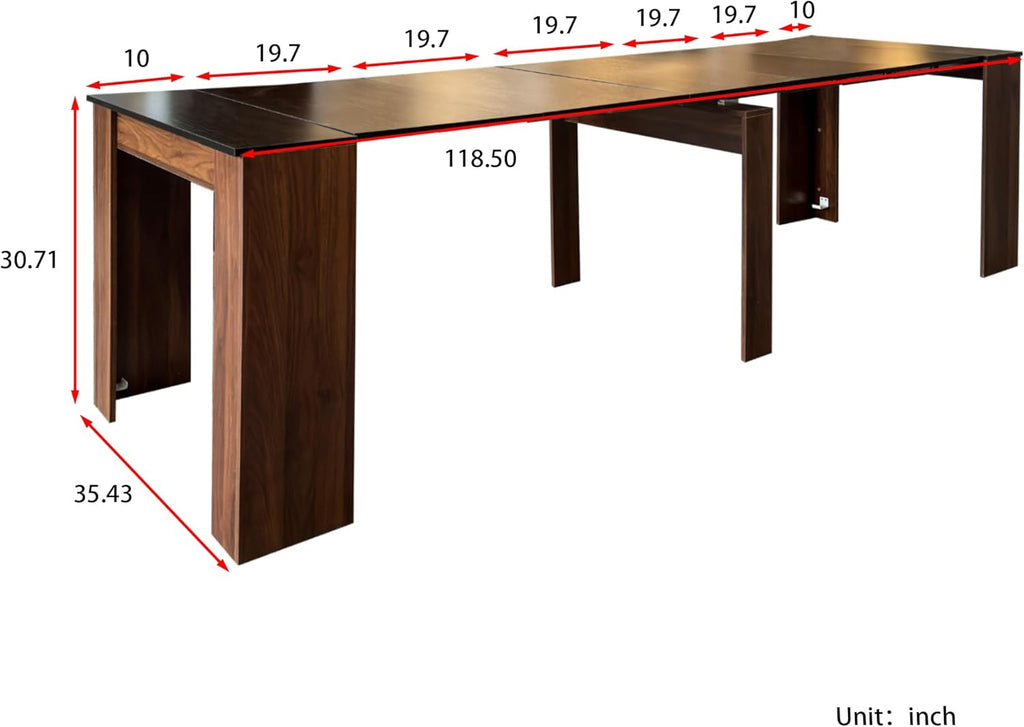 SSLine Rectangular Extendable Dining Table 35"-118" Super Long Conference Meeting Table for 6 8 10 12 People Black Walnut Expandable Kitchen Tables for Home Office Computer Table