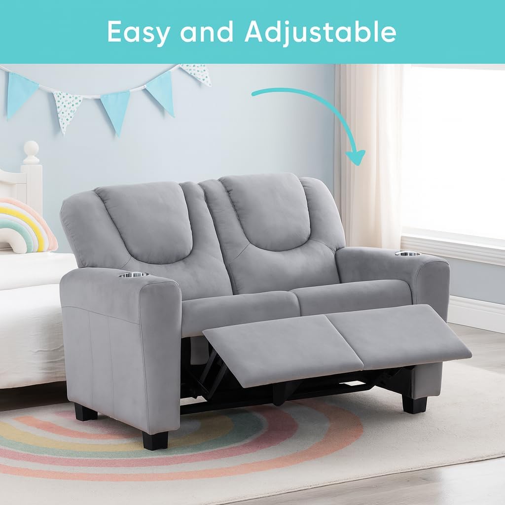 Naomi Home Suri Kids Recliner Loveseat – Comfortable 2-Seater Kids Recliner with Dual Cup Holders, Footrests, Soft Microfiber, Stable Frame, Assembly