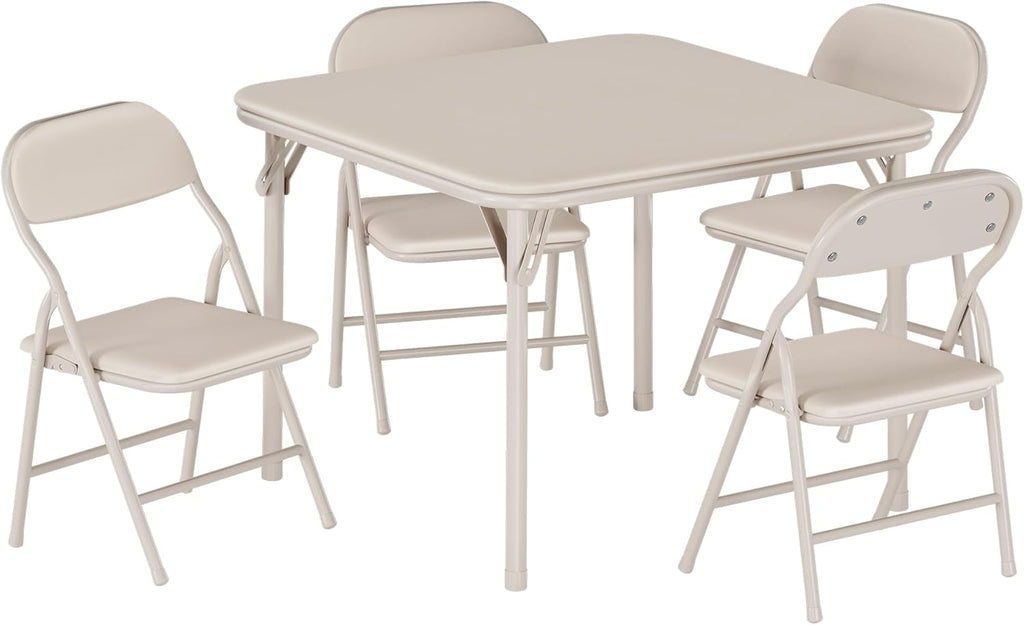 5 Piece Set Folding Card Table and Chairs, Portable Foldable Table with 2 PU Padded Chairs, Lightweight Dining Set for Indoor Outdoor, Camping, Parties, RV