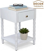 Decor Therapy Sterling Modern Side Table with Storage Drawer, Lower Shelf, Contemporary Legs End Table for Living Room, White