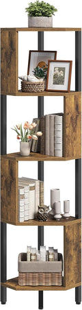 YATINEY 5-Tier Corner Shelf, Industrial Corner Storage Stand, Corner Bookshelf with Metal Frame, Freestanding Corner Shelf Stand for Living Room, Study, Bedroom, Rustic Brown and Black CJ11BR