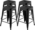 COSTWAY Bar Stools Set of 4, 24” Stackable Metal Stools with Square Seat & Handing Hole, X-Shaped Reinforced Design, Backless Bar Chairs for Kitchen, Dining Room, Pub (Black, 24‘’)