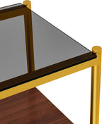 End Table Set of 2, Tempered Glass Side Tables Set with Wooden Storage Shelf, 2-Piece Nightstands for Bedroom, Living Room