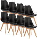 OLIXIS Dining Chairs Set of 8 Kitchen Mid Century Modern Chairs with Wood Legs and PU Leather Cushion, Upholstered Accent Chai for Living Room Bedroom Outdoor Lounge, Black