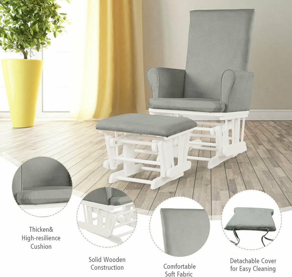 LDAILY LUARANE Hoop Glider and Ottoman Cushion Set, Wooden Rocking Nursery Chair with Cushioned Armrests Detachable Cover, Upholstered Glider with Nursing Ottoman for Napping Nursing Reading (Grey)