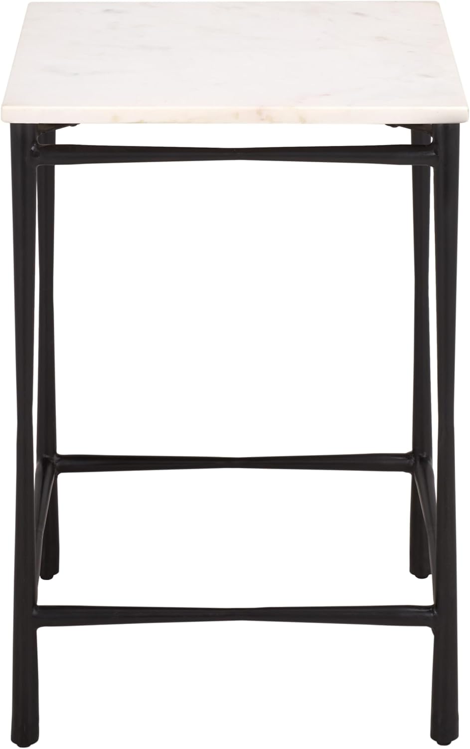 SAFAVIEH Furniture - Nadezhda Accent Table - White & Black - Marble Top Metal Side Table - Square Top Modern Design - Fully Assembled - Ideal for Living Room, Bedroom, 16"W x 16"D x 24"H (ACC3756A)