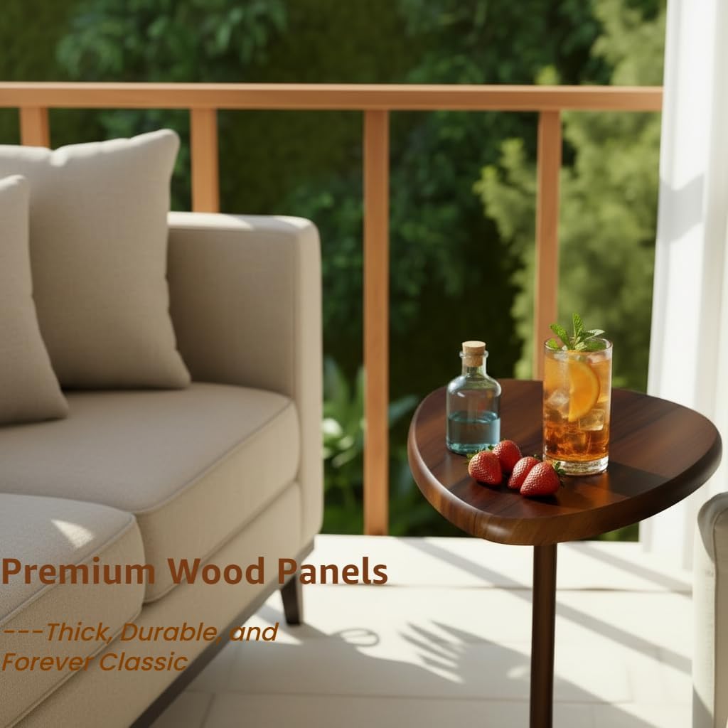Small Side Table for Living Room, Drink Table, Coffee Martini Table with Pedestal Accent for Small Spaces, Sofa End Table, Coffee Tables for Bedroom, Rustic Brown Teardrop Shaped Tabletop