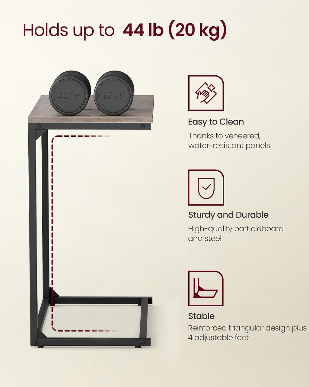 VASAGLE C Shape End Table, Small Coffee Table For Couch Or Sofa, Industrial Side Table In Living Room, Bedroom, 13.8 x 21.7 x 26 Inches, Greige and Classic Black ULNT052B02 | TV Tray, Small Coffee Table in Living Room, Bedroom, 13.8 x 21.7 x 26 Inches