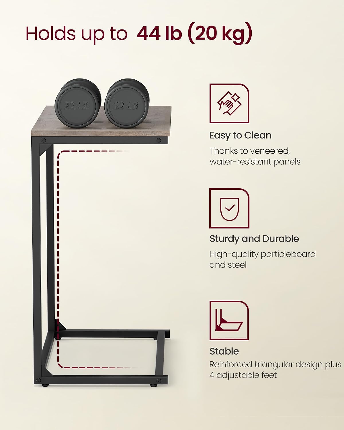 VASAGLE C Shape End Table, Small Coffee Table For Couch Or Sofa, Industrial Side Table In Living Room, Bedroom, 13.8 x 21.7 x 26 Inches, Greige and Classic Black ULNT052B02 | TV Tray, Small Coffee Table in Living Room, Bedroom, 13.8 x 21.7 x 26 Inches