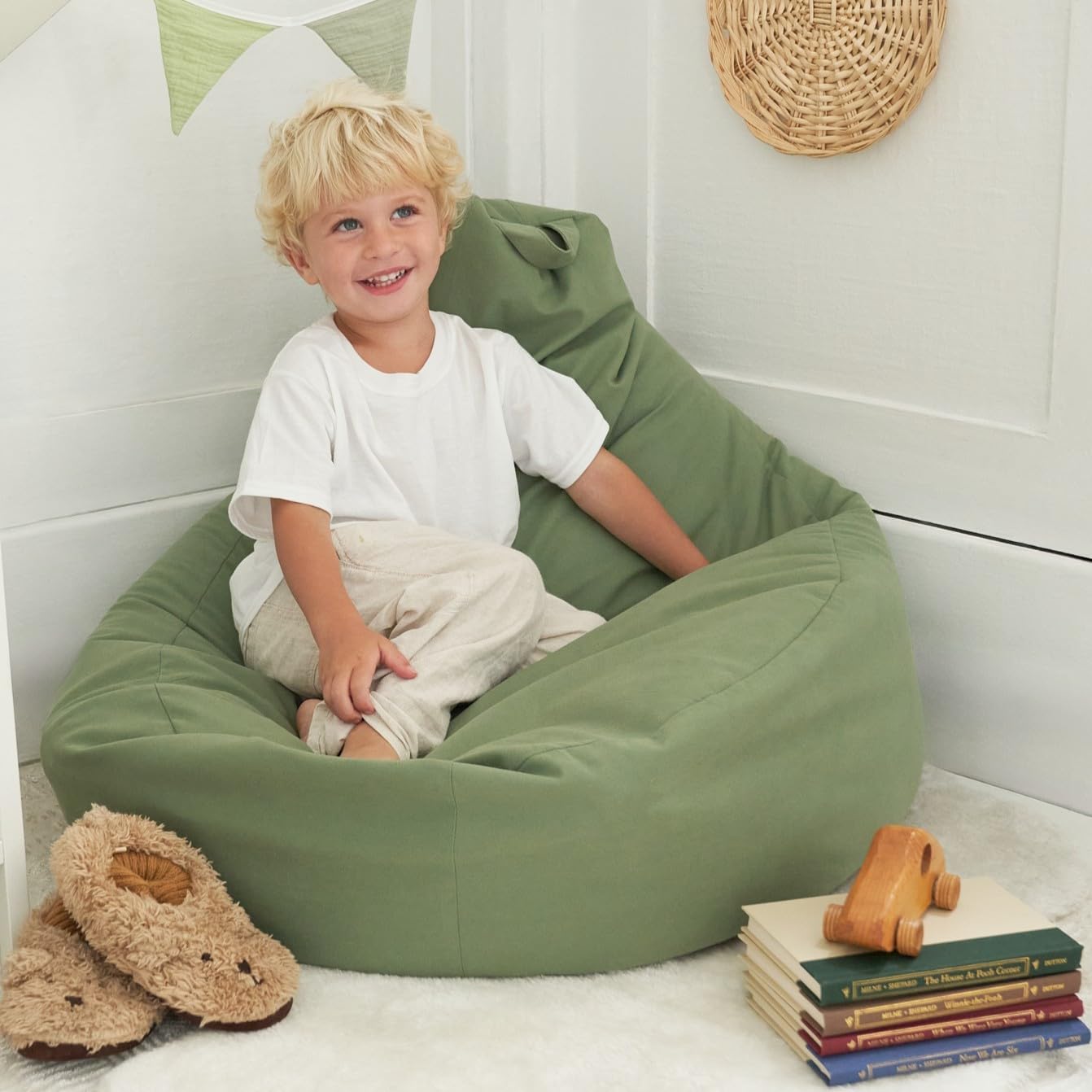 ZICOTO Stuffed Animal Storage Bean Bag Chair Cover for Kids - Easily Turn Plushie Toys into a Comfy Toddler Chair - Durable Lounge Stuffie Bag for Playroom, Living Room or Nursery Decor - Cover Only