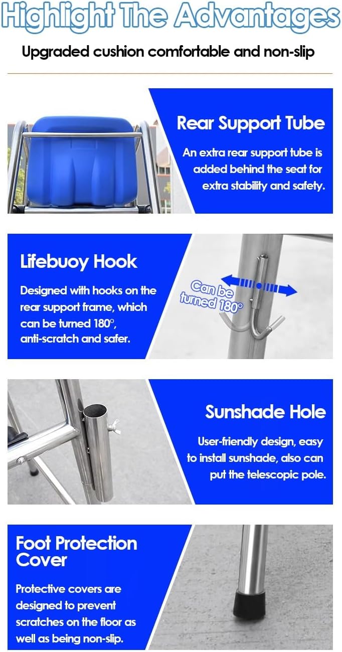 Outdoor Life Guard Chair for Patio Beach Water Park, Tall Pool Deck Lifeguard Chairs for Kids/Adults, Heavy Duty Stainless Steel Elevated Lifeguard Chair, Loads 660lbs(3 Steps - H 150cm/59inch)