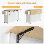 ComfyCorner 60" Rolling Large Kitchen Island on Wheels with Extendable Table, Drop Leaf & Power Outlet, Mobile Kitchen Cart with Storage Cabinet, 2 Drawers, Spice Rack, Towel & Knife Holder, White