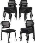 CLATINA 12PK Mesh Stacking Office Desk Chairs with Wheels, Portable Stackable Bulk Waiting Room Armless Chair with Adjustable Back & Fabric Seat for Guest Lobby Side School Church Conference Break
