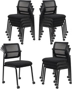 CLATINA 12PK Mesh Stacking Office Desk Chairs with Wheels, Portable Stackable Bulk Waiting Room Armless Chair with Adjustable Back & Fabric Seat for Guest Lobby Side School Church Conference Break