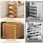 6 Tier Foldable Bamboo Shoe Rack, No Assembly Vertical Space Saving Shoe Organizer for Entryway Closet Corner Tight Small Spaces, 2026 Upgraded Natural Wood