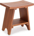 EROMMY Teak Shower Bench with Storage Shelf, 18.3" H Solid Wood Shower Stool, Water Resistant Bathroom Bench, Shower Seat and Shaving Foot Rest for Indoor & Outdoor Use