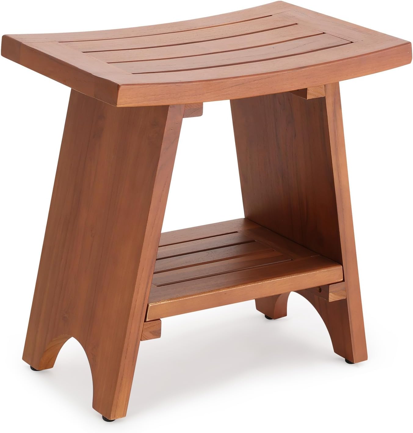 EROMMY Teak Shower Bench with Storage Shelf, 18.3" H Solid Wood Shower Stool, Water Resistant Bathroom Bench, Shower Seat and Shaving Foot Rest for Indoor & Outdoor Use