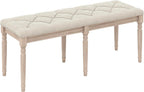 Giantex 47.5-inches Upholstered Dining Bench, Button-Tufted Table Bench with Carved Rubber Wood Legs, Padded Seat, Load 440Lbs, Vintage End of Bed Ottoman for Entryway, Living Room, Bedroom (1,Beige)