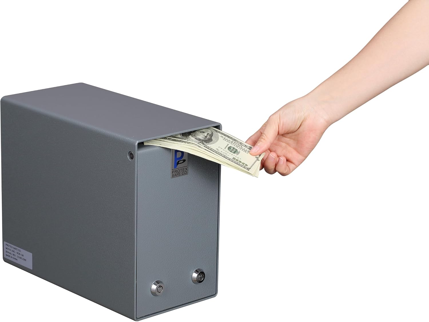 Protex Drop Box Safe (SDB-106), for cash, checks and envelopes,Dual Key Lock, Heavy-Duty, Saw-toothed baffle to protect slot, Powder coated finish, Pre-drilled anchoring holes Gray